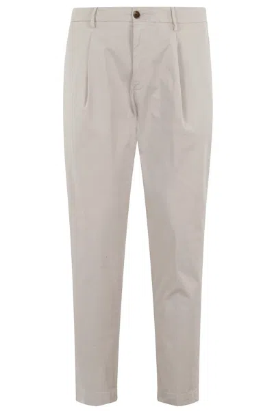 Briglia Tapered Cotton Stretch Pants With Pleats In Neutral