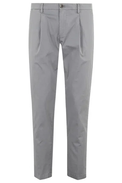 Briglia Tapered Grey Cotton Stretch Pants With Pleated Detailing In Gray
