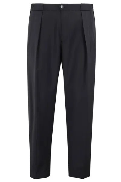Briglia Tapered Trousers In Zignone Wool With Pleats In Blue