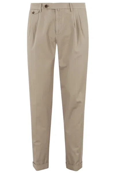 Briglia Tapered Trousers With Double Pleats And Cuffed Hem In Brown