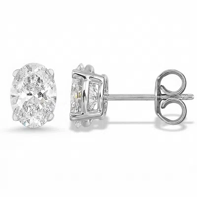 Brilliant Carbon Igi Certified 0.66 Ct. Tw. Oval Lab Grown Diamond Earrings In 14k White Gold In Silver
