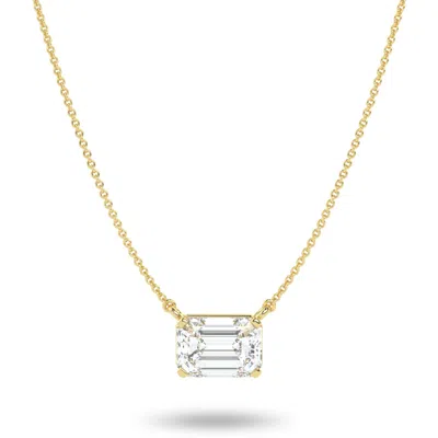 Brilliant Carbon Igi Certified 1.00 Ct. Tw. East-west Emerald Cut Lab Grown Diamond Necklace In 14k Yellow Gold, Lobs In Green