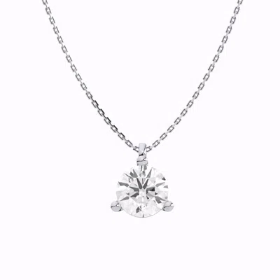 Brilliant Carbon Igi Certified 1.00 Ct. Tw. Lab Grown Diamond Round Solitaire Necklace In 14k White Gold In Silver