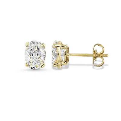 Brilliant Carbon Igi Certified 1.00 Ct. Tw. Oval Lab Grown Diamond Earrings In 14k Yellow Gold