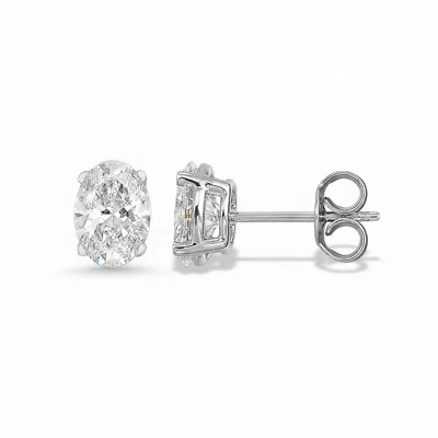 Brilliant Carbon Igi Certified 1.00 Ct. Tw. Oval Lab Grown Diamond Earrings In 14k Yellow Gold In White