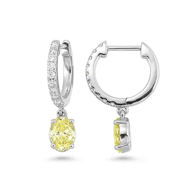 Brilliant Carbon Igi Certified Lab Grown Diamond Hoop Earrings - Ethical Luxury Oval Shape Diamond Charm In Silver
