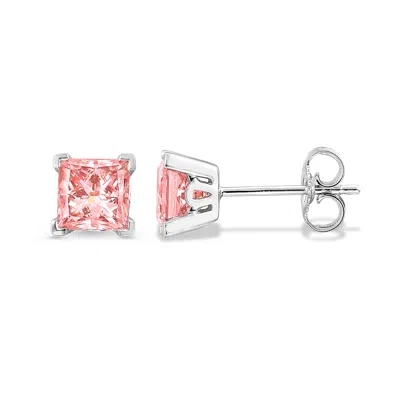 Brilliant Carbon Igi Certified 2.00 Ct. Tw. Lab Grown Blue Pink Diamond Earrings In 14k White Gold