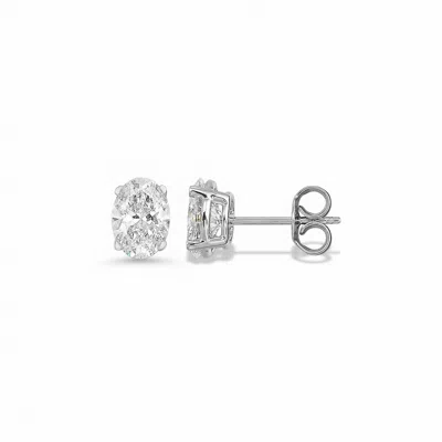 Brilliant Carbon Igi Certified 2.00 Ct. Tw. Oval Lab Grown Diamond Earrings In 14k Yellow Gold In Silver