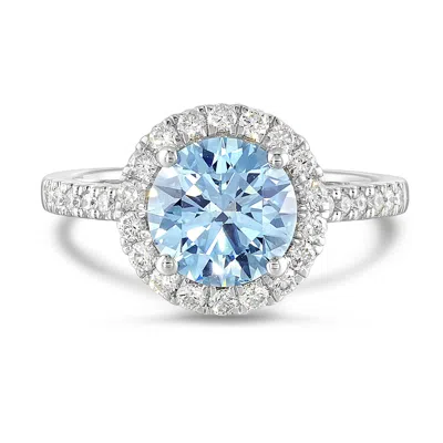 Brilliant Carbon Igi Certified 2.50 Ct. Tw. Lab Grown Blue Diamond Halo Ring In 14k Gold In Silver
