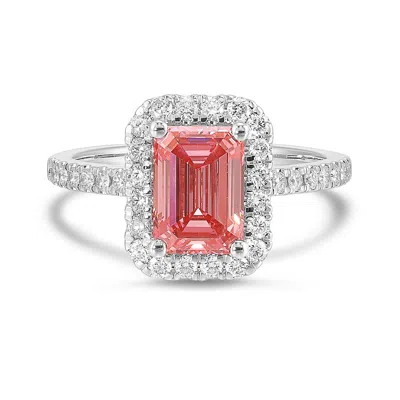 Brilliant Carbon Igi Certified 2.50 Ct. Tw. Lab Grown Cushion Diamond Halo Ring In 14k Gold In Pink