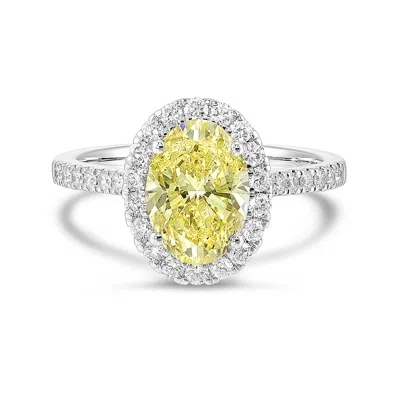 Brilliant Carbon Igi Certified 2.50 Ct. Tw. Lab Grown Yellow Diamond Halo Ring In 14k Gold In Green