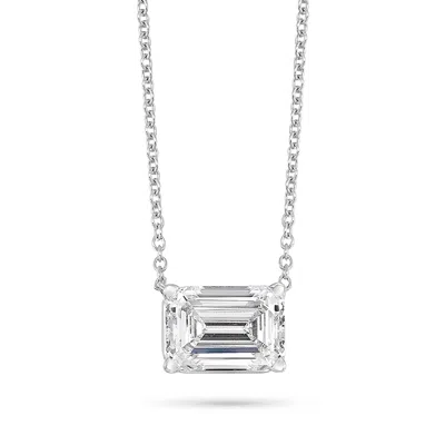 Brilliant Carbon Igi Certified 3.00 Ct. Tw. East-west Emerald Cut Lab Grown Diamond Necklace In 14k White Gold In Green