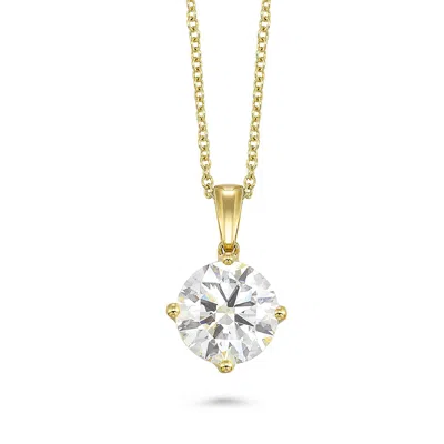 Brilliant Carbon Igi Certified 3.00 Ct. Tw. Round Brilliant Lab Grown Diamond Necklace In 14k Yellow Gold In Silver