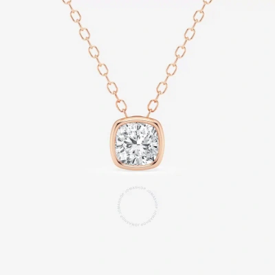 Brilliant Diamond 0.50 Cttw 14kt Rose Gold Bezel Setting Cushion-cut Lab Grown Diamond Pendant Neckl In White