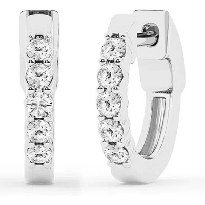Brilliant Diamond 0.25 Carat Round Lab Grown Diamond Hoop Earrings In Sterling Silver In White