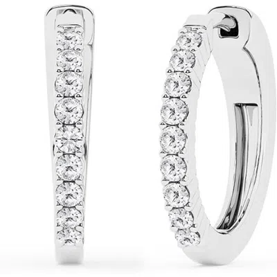 Brilliant Diamond 0.50 Carat Round Lab Grown Diamond Single Row Hoop Earrings In Sterling Silver In ["white","silver Tone"]