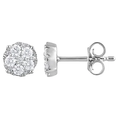 Brilliant Diamond 0.50 Carat Sterling Silver Round Cut Lab Grown Diamond Cluster Stud Push Back Earr In White