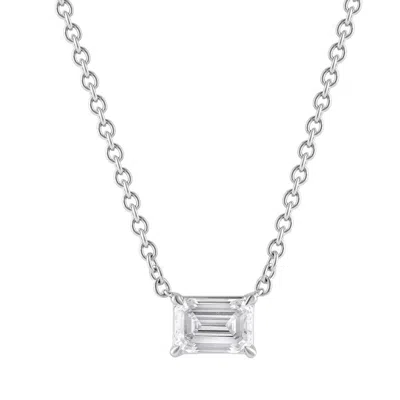 Brilliant Diamond 0.75 Carat 14k White Gold Emerald Cut Lab Grown Diamond 18" Solitaire Pendant Neck