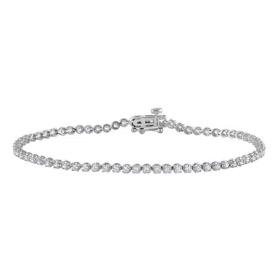 Brilliant Diamond 0.95 Carat 14k White Gold Round Cut Lab Grown Diamond 7" Prong Set Tennis Bracelet