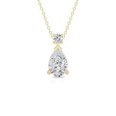 Brilliant Diamond 0.95 Carat 14k Yellow Gold Pear Shape Lab Grown Diamond 18" Pendant Necklace For W