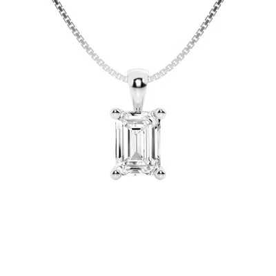 Brilliant Diamond 1 1/2 Carat Emerald Lab Grown Diamond Solitaire Pendant In 14k White Gold