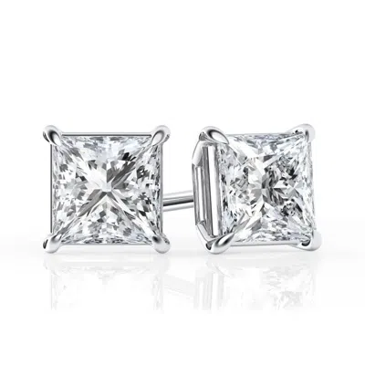 Brilliant Diamond 1 1/2 Carat Princess Cut Lab Grown Diamond Stud Earrings In ["white"]