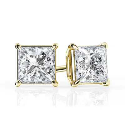 Brilliant Diamond 1 1/2 Carat Princess Cut Lab Grown Diamond Stud Earrings In ["yellow"]
