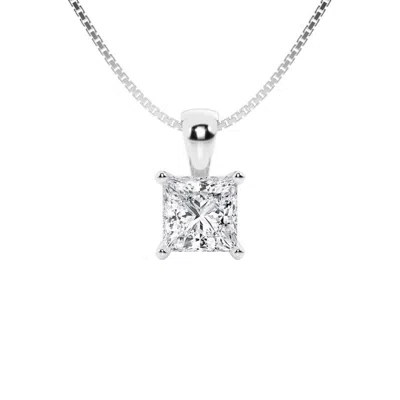 Brilliant Diamond 1 1/2 Carat Princess Lab Grown Diamond Solitaire Pendant In 14k White Gold