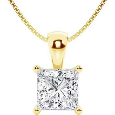 Brilliant Diamond 1 1/2 Carat Princess Lab Grown Diamond Solitaire Pendant Necklace In 14k Yellow Go In Gold