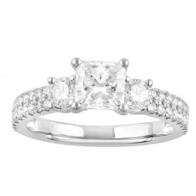 Brilliant Diamond 1 3/4 Carat Radiant Lab Grown 3 Stone Engagement Diamond Ring In 14k White Gold
