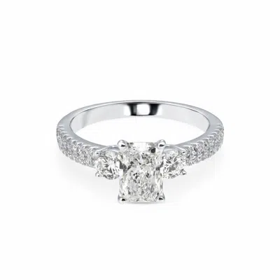 Brilliant Diamond 1 3/4 Carat Radiant With Round Lab Grown 3 Stone Diamond Engagement Ring In 14k Wh In White