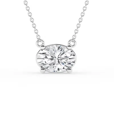 Brilliant Diamond 1 Carat East West Oval Cut Lab Grown Diamond Solitaire Pendant Necklace In Sterlin In White