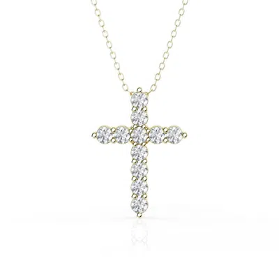 Brilliant Diamond 1 Carat Lab Grown Diamond Cross Pendant Necklace In ["yellow","gold Tone"]