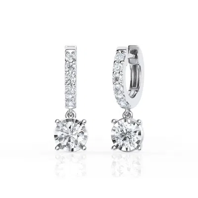 Brilliant Diamond 1 Carat Lab Grown Diamond Dangle Drop Huggie Hoop Earrings In ["white"]