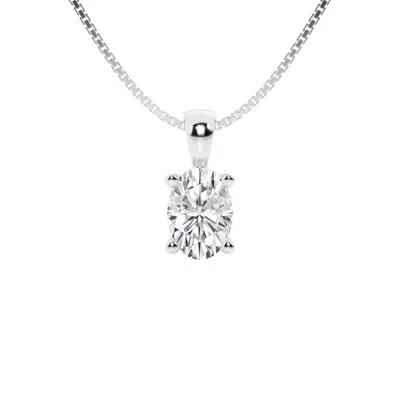 Brilliant Diamond 1 Carat Oval Lab Grown Diamond Solitaire Pendant Necklace In 14k White Gold
