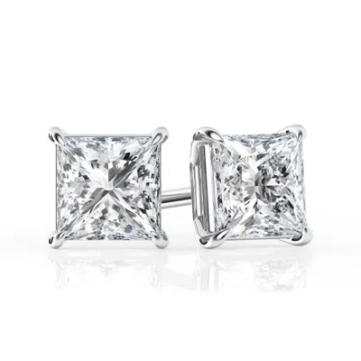 Brilliant Diamond 1 Carat Princess Cut Lab Grown Diamond Stud Earrings In ["white"]