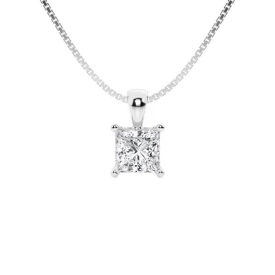Brilliant Diamond 1 Carat Princess Lab Grown Diamond Solitaire Pendant  In 14k White Gold