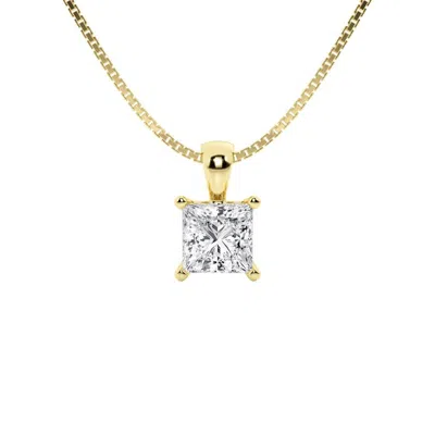 Brilliant Diamond 1 Carat Princess Lab Grown Diamond Solitaire Pendant In 14k Yellow Gold