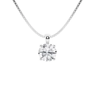 Brilliant Diamond 1 Carat Round Lab Grown Diamond Solitaire Pendant In 14k White Gold