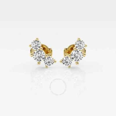 Brilliant Diamond 1 Cttw Round-cut Lab Grown Diamond Three Stone Fashion Stud Earrings For Women In Yellow