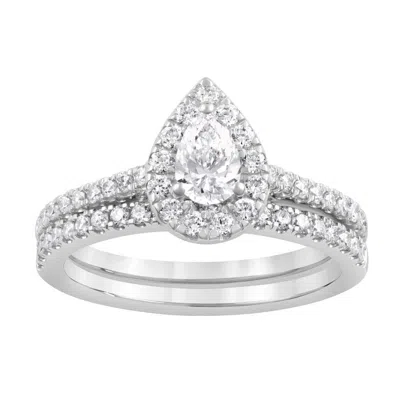Brilliant Diamond 1 Ctw Lab Grown Diamond Pear Bridal Set In 10k White Gold Jewelry For Women