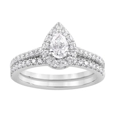 Brilliant Diamond 1 Ctw Lab Grown Diamond Pear Bridal Set In 10k White Gold Jewelry For Women In ["white"]