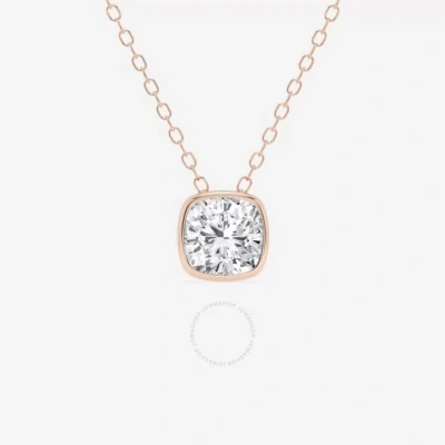 Brilliant Diamond 1.00 Cttw 14kt Rose Gold Bezel Setting Cushion-cut Lab Grown Diamond Pendant Neckl In Gray