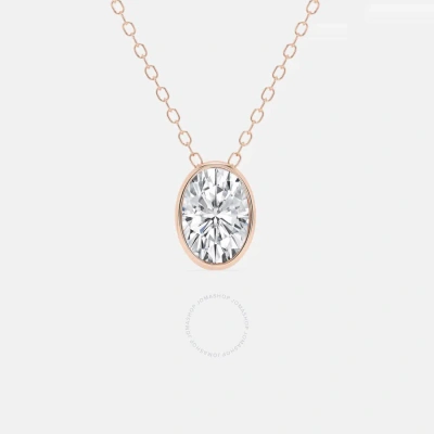 Brilliant Diamond 1.00 Cttw 14kt Rose Gold Bezel Setting Oval-cut Lab Grown Diamond Pendant Necklace In White