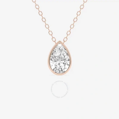 Brilliant Diamond 1.00 Cttw 14kt Rose Gold Bezel Setting Pear-cut Lab Grown Diamond Pendant Necklace In White