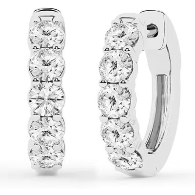 Brilliant Diamond 1.0 Carat Round Lab Grown Diamond Hoop Earrings In Sterling Silver In White