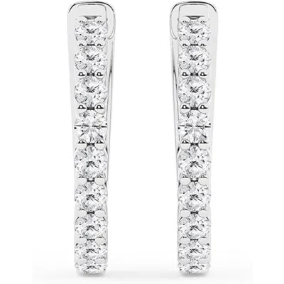 Brilliant Diamond 1.0 Carat Round Lab Grown Diamond Single Row Hoop Earrings In Sterling Silver In ["white","silver Tone"]