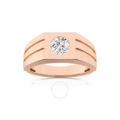 Brilliant Diamond 1.00 Carat 14k Rose Gold Men's Ring Round Cut Lab Grown Diamond Men's Engagement R In Pink