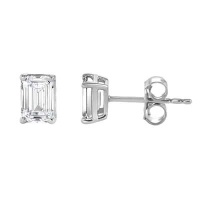 Brilliant Diamond 1.00 Carat 14k White Gold Emerald Cut Lab Grown Diamond Stud Push Back Earrings Fo