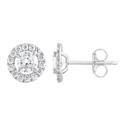 Brilliant Diamond 1.00 Carat 14k White Gold Round Cut Lab Grown Diamond Halo Stud Push Back Earrings